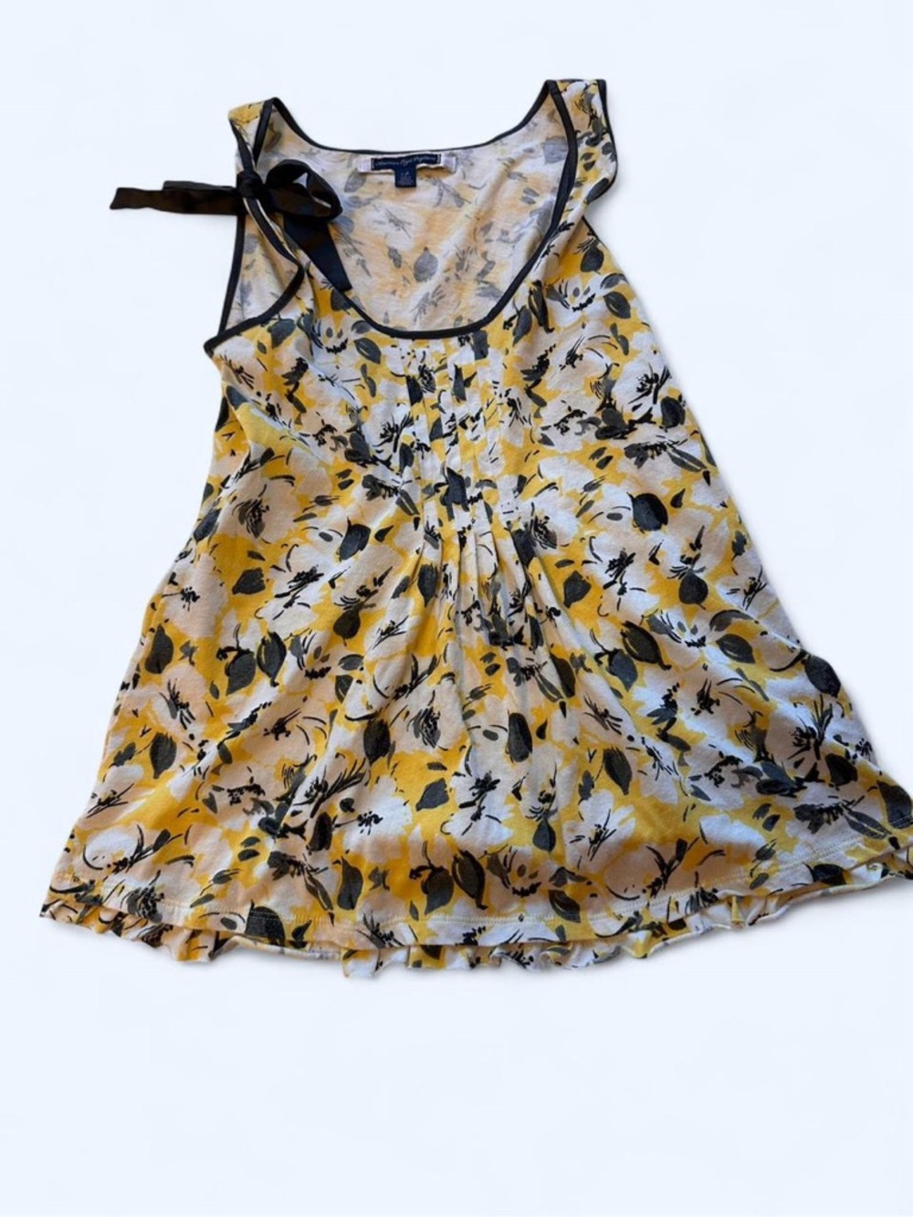 American Eagle Outfitters Yellow and Black Floral Tie-Shoulder Camisole